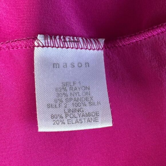 Michelle Mason One Shoulder Colorblock Silk Dress in Hot Fuchsia Pink and Black - Picture 10 of 13